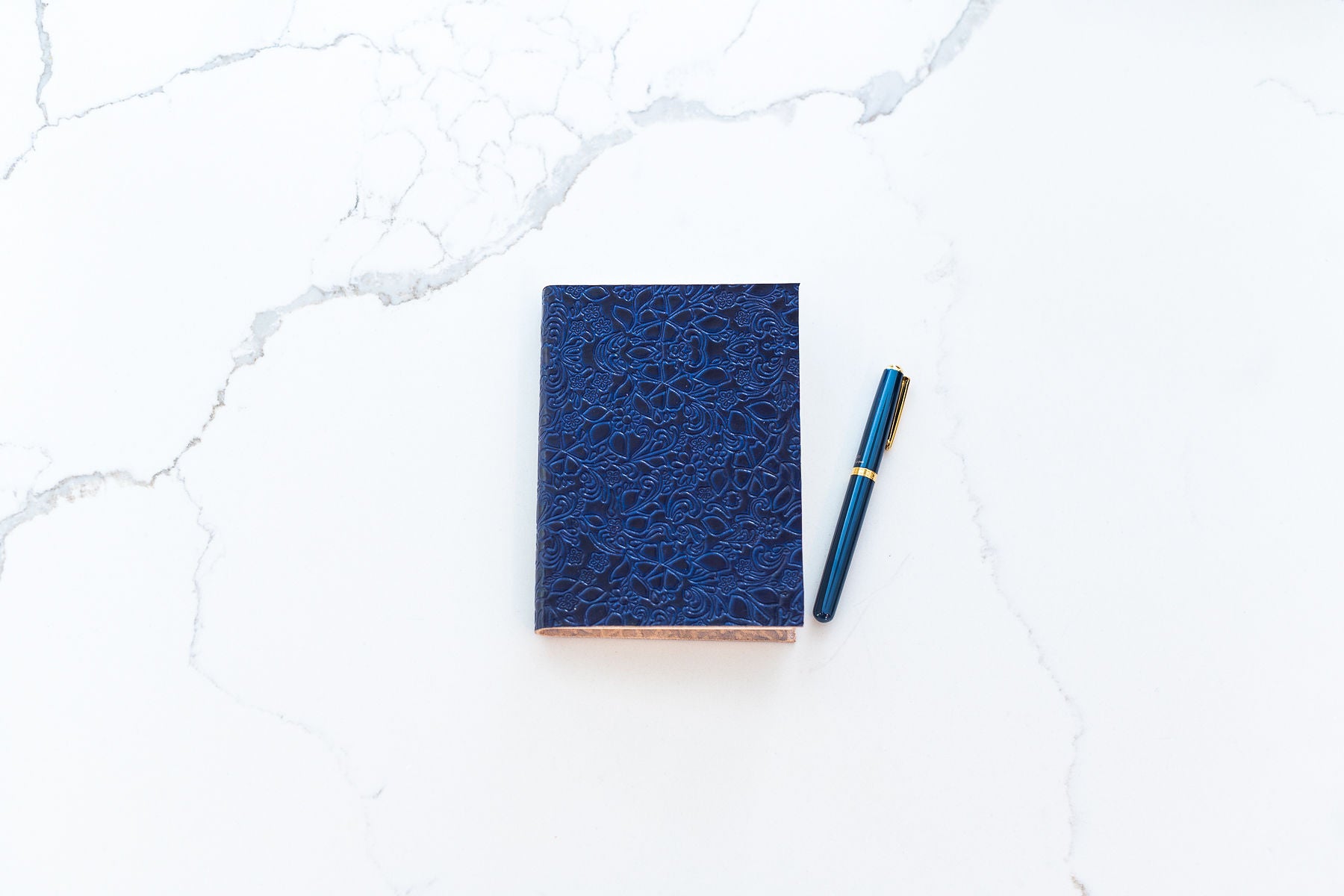 Embossed Buffalo Leather Journal/Notebook - Sapphire